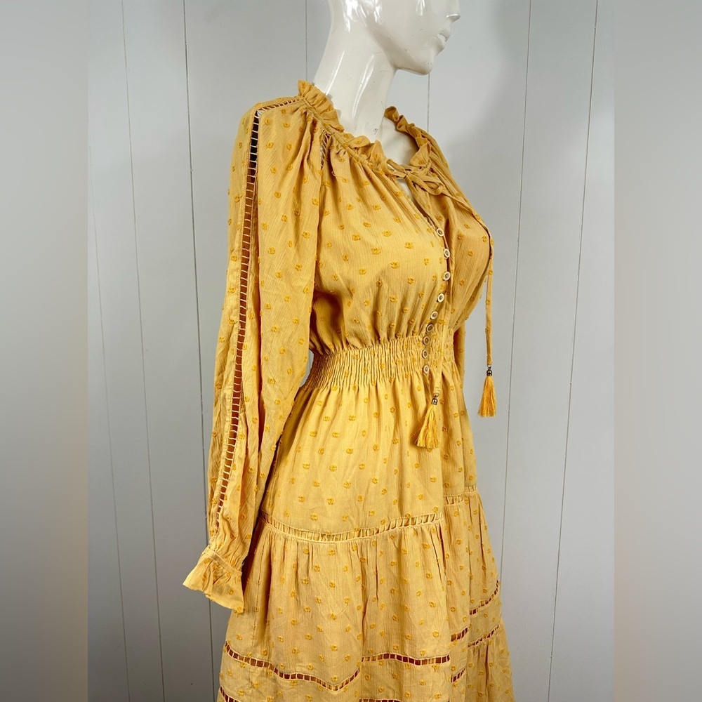 Vici Women Sz M Yellow Long Sleeve Tiered Maxi Dress Victorian Long Sleeve Boho - Picture 10 of 12